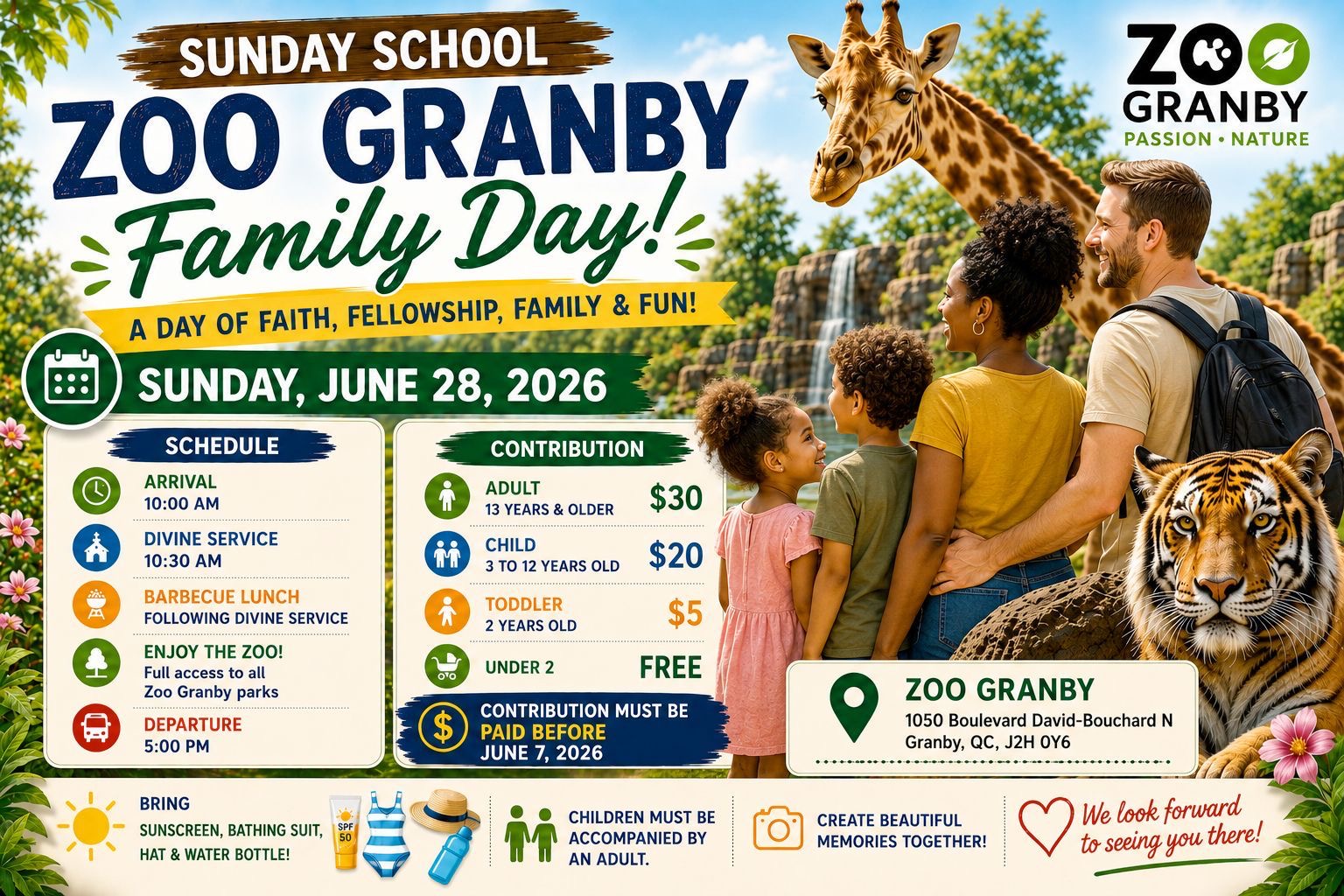 Sunday School Zoo Granby Family Day · Sunday, June 28, 2026